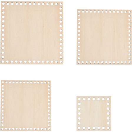 4 størrelser 10/15/17/20 cm, hull: 8 mm bunn i tre til kurv, firkantet bunn i tre til veskebunn for strikking, hekling, kurvveske, garnsøm, håndverk