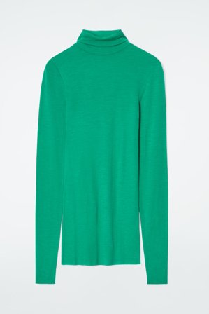 COS Women's Merino Wool Turtleneck Top in Green