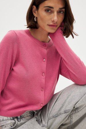 NA-KD - Finstrikket cardigan - Cardigan - Rosa - Medium