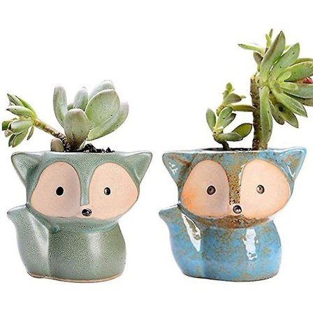 2 st Keramik Sukkulenter Kruka, Liten Sukkulenter Planterare, Sukkulenter Planteringskruka, Blomkrukor, Små Inomhusväxter Krukor, Räv Form