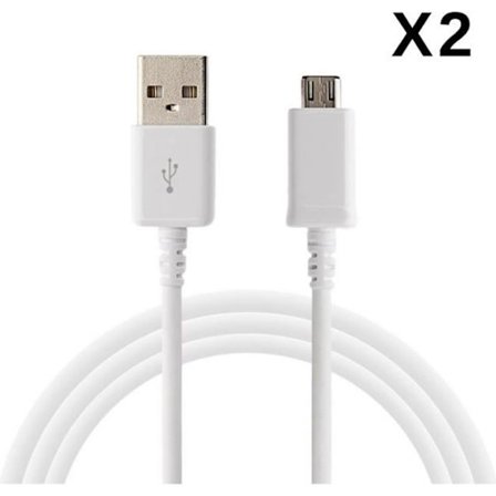 [Kompatibel med Samsung Galaxy NOTE 1 - NOTE 2 - NOTE 3LITE - NOTE 4] Lot 2 Kablar USB Laddare Vit Micro USB 1 M [Phonillico ]
