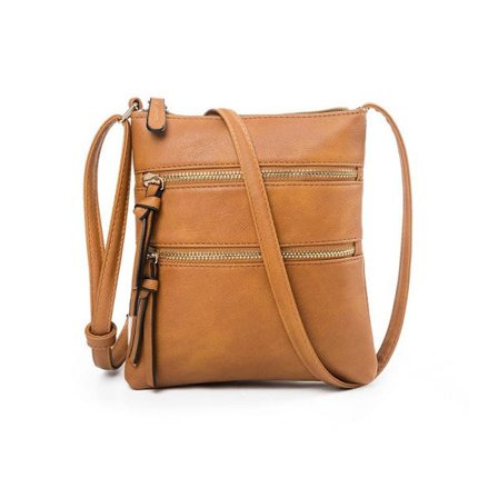 Vintage Skulderveske i Lær Crossbody Veske Multi-lomme Lett Reiseveske Dame (Premium Brun)