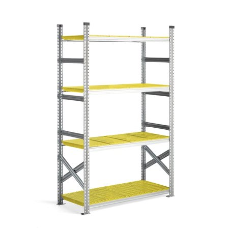 Galvanised food shelving TRANSFORM, basic unit, 1972x1200x500 mm, yellow