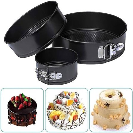 IC 3 st tårtformar, 3-vånings rund tårtform, svart rund tårtform i kolstål, springform för att göra kakor/pizza/bröd (18CM+20CM+22CM)