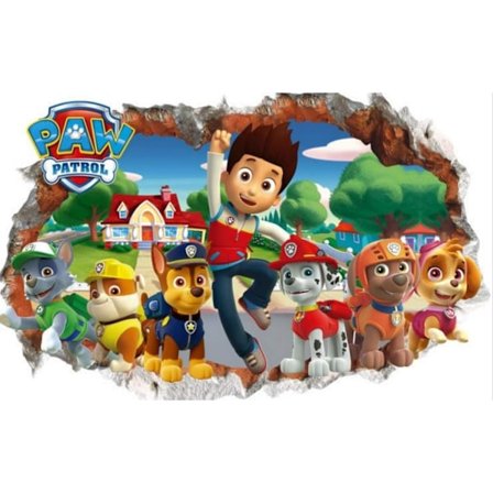 Paw Patrol 3D vægklistermærke til drenge og piger, 3D vægklistermærke med brudt væg