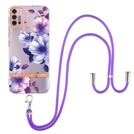 Ohut ja kestävä pehmeä kansi, jossa on kaulanauha Motorola Moto G20 / G10 / G30 - Violetti Begonia Purple