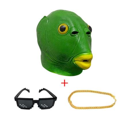 Fiskehovedbeklædning, Grøn fiskemand hovedbeklædning [solbriller + gyldent halskæde], Kæledyr hovedbeklædning Kostume tilbehør til Halloween, Jul, 