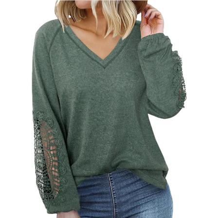 Dam V-ringad T-shirt Enfärgad Pullover Långärmad Blus