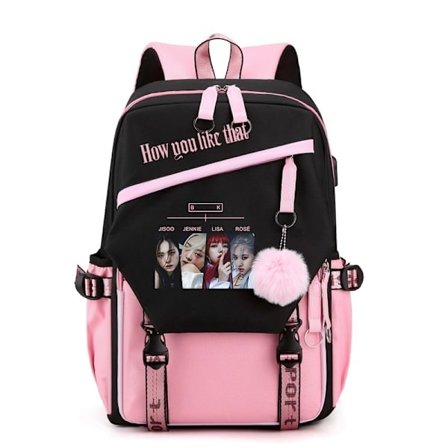 BLACKPINK Ryggsäck Skolväska svart puder ny tjej svart puder ny tjej
