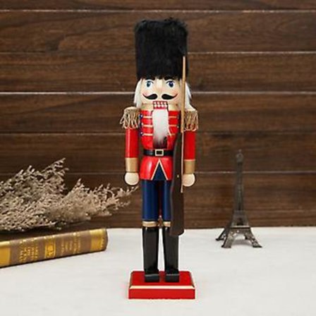 38cm Jule-Nøtteknekker Soldat Håndverk Vintage Valnøtt Dukke Gave (Hårkanon) Jul