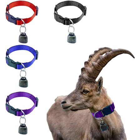 4-pack getkrage med klocka, husdjursbetande koppar klockor, ko häst får anti-förlorad bronsklocka tillbehör justerbar och hållbar nylonfårkrage
