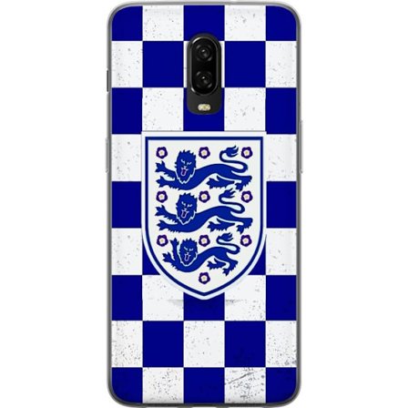 Kompatibel Mobilcover til OnePlus OnePlus 6T Grafisk skakternet mønster i blåt og hvidt med et klassisk heraldisk emblem, retro-inspireret sport- og