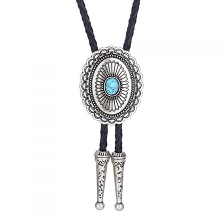 Vintage Turkis Stein Bolo Tie for Menn Western Cowboy Oval Cool Retro Bola Tie Halskjede