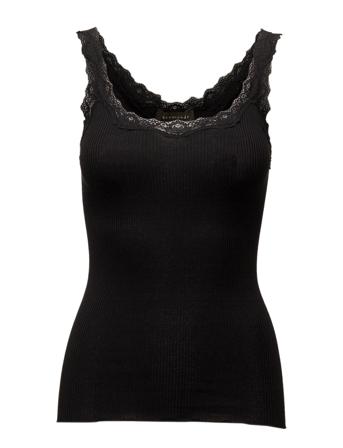 Silk Top W/ Lace T-shirts & Tops Sleeveless Svart Rosemunde