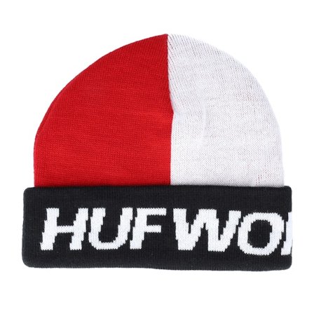 HUF - Red - cuff - Beanie - Street Block Beanie Red/White Cuff - Hatstore