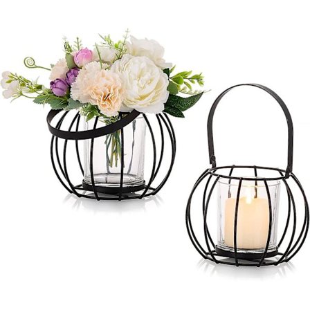 Lysestager i Sort Metaltråd - 2 Bordmidtpunkter