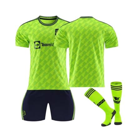 (Neon Green Manchester United 2022/23 Third Replica Jersey Team Fotbollströja 3-delade kit för barn Vuxna Röd Svart 42