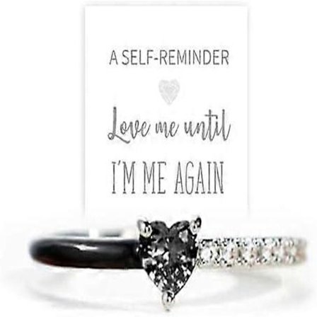 Love Me Until I'M Me Again Svart Hjerteformet Halv Emaljering, Hjerteringer Selvkjærlighetsring Gave