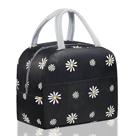 Frokosttasker Isolerede frokostkøletasker med forlomme Bærbar termisk lækagesikker til mænd Voksne Piger Børn Arbejde Udendørs Picnic (Sort-Daisy)