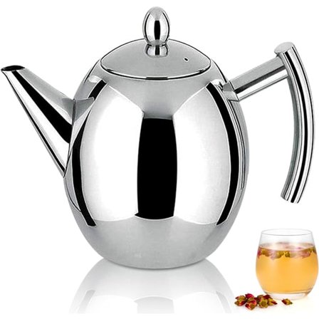 Tekanna, Rostfritt Stål Tekanna med Infuser 1L, Rostfritt Stål Vattenkokare 1L, Tekanna Vattenkokare med Avtagbart Värmebeständigt Filter för Te, 