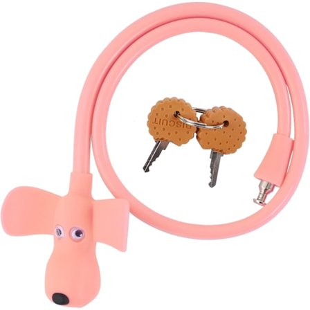 Cykelkabellås, Kabellås med nycklar, Silikonöverdraget cykellås Barnkabellås Tecknat lås (Ljusrosa)