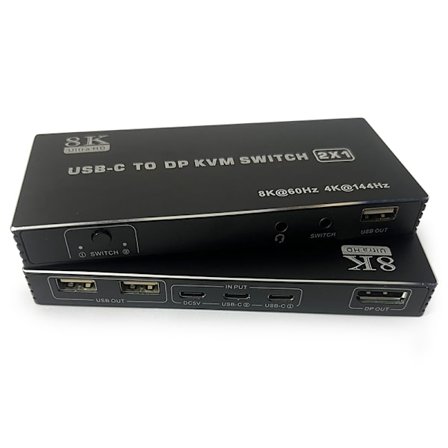 NÖRDIC USB-C KVM-switch 2 til 1 DP 8K60Hz 4K144Hz 3xUSB 1x3.5mm