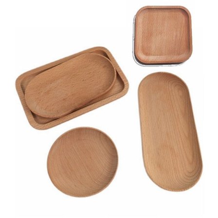 Rund og firkantet serveringsplade i træ - Frugt, dessert, kage, slik, salat
