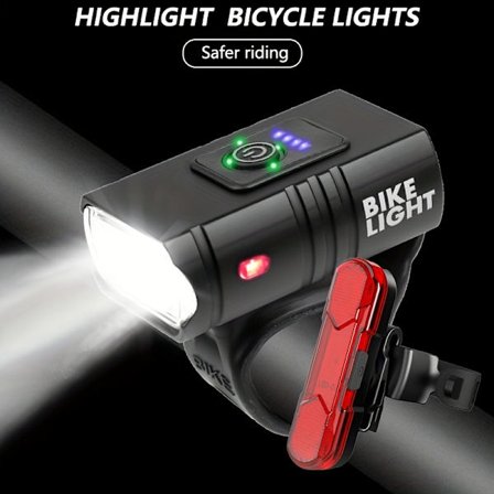 2 stk. Nyt LED cykellygte sæt, 1000LM USB genopladeligt med strømdisplay, Forlygte og baglygter til mountainbike/landevejscykel IPX4