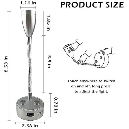 12v-24v LED-leselampe, Rv dimbar leselampe med USB-lader, for bobilreise lastebil tilhenger Rv sengelampe, 2 stk-svart Cy