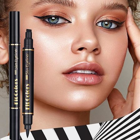 2-i-1 Eyeliner Katteøje Stempel & Filt-tip Vandfast Eyeliner Pen Dobbelt Endet Flydende Pen
