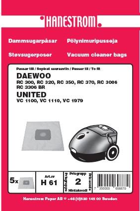 HANESTRÖM Dammsugarpåsar UNITED, DAEWOO RC 300