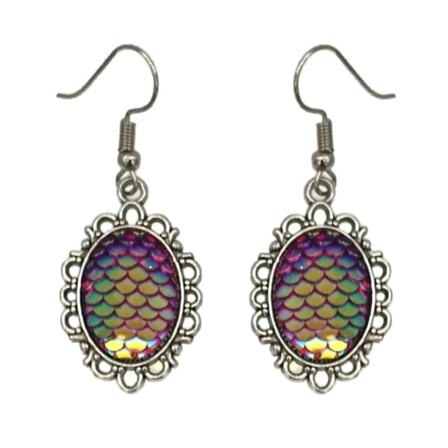 Örhängen Fjäll Sjöjungfru Regnbåge Mermaid Drake Scale Fantasy