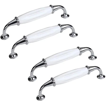 Sett med 4 keramiske dørhåndtak, 128 mm hullavstand kompatibelt med IKEA