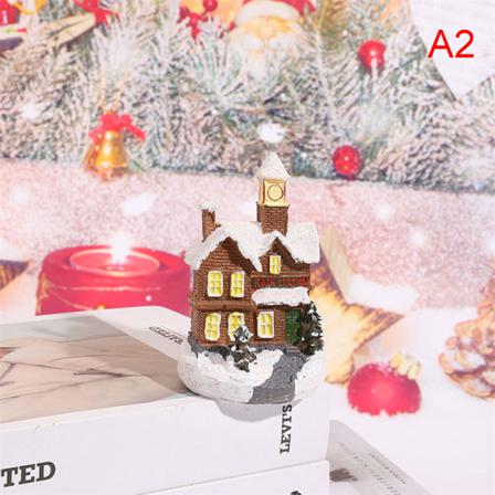 Santa Claus Snow House Miniatyrfiguruppsättningar Led-ljusstaty