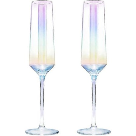 Nyt produkt, Krystal Champagne Fløjteglas Sæt 2 Stk Regnbue Champagneglas Fløjte Bryllup Jul Valentinsdag Skål