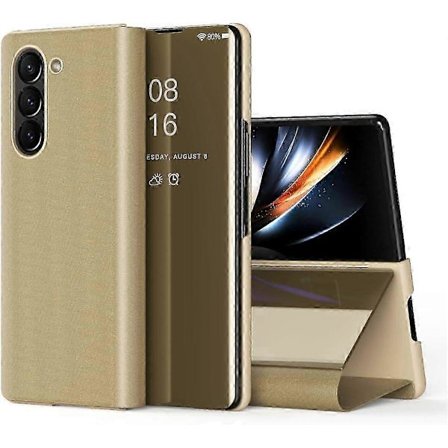 För Samsung Galaxy Z Fold 6 Fodral, Lyxigt Spegelvy Klar Glitter Läder Flip Fodral med Ställ för Samsung Galaxy Z Fold 6