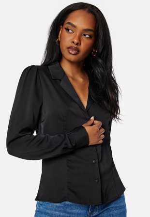 ONLY Jovana LS Top With Resort Collar Black Klær