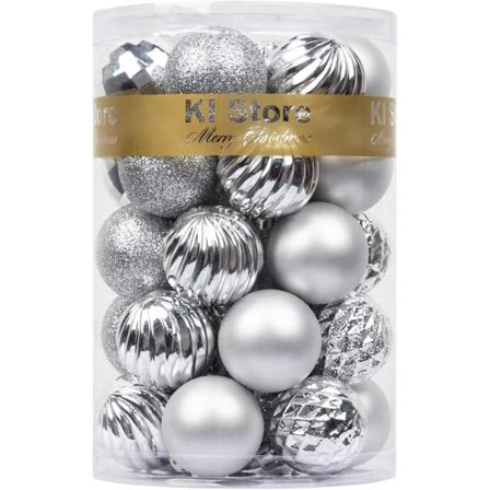 Silver julkulor 34st 1,57-tums liten julgransdekoration