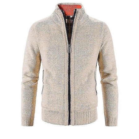 Herr Vinter Varm Långärmad Enfärgad Dragkedja Stickad Kofta Casual Tröja Topp Jackor