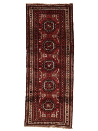 Baluch Fine Rug Hand Knotted 108X280 Runner Black/Dark Red Persia