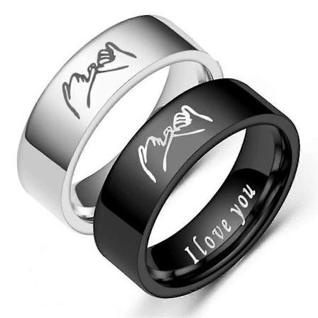 Parringar Silver Hand i Hand Förlovningsringsset Svart Jag Älskar Dig Vigselringar Ring för Kvinnor Män, 6MM