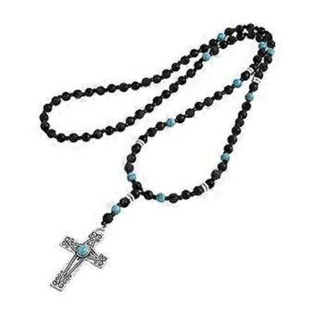 Iögonfallande Långt Pärlhalsband Trendigt Långt Pärlhalsband med Fjäderhänge Detalj för Vardags- eller Festklädsel (turkos kors)