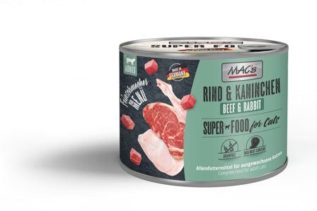 Mac's Super Food for Cats Gourmet Storfe og Kanin Våtfôr - 6x180g