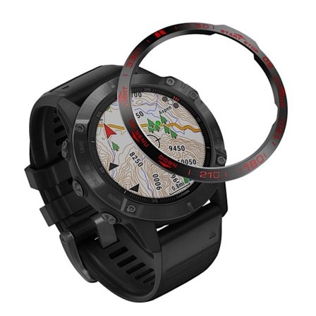 Garmin Fenix 6 cool rustfrit stål bezel - Sort / Rød