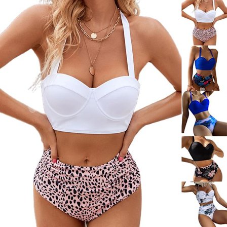 Todelt vintage badedrakt for kvinner Retro hver ikini med høy midje