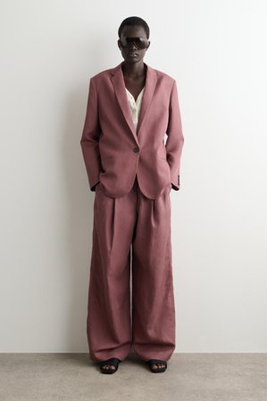 COS Women's Linen Blend Single Breasted Blazer in Brown