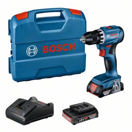 Bosch GSR 18V-45 Skruvdragare med väska, 2,0 Ah-batterier och laddare, Maskiner