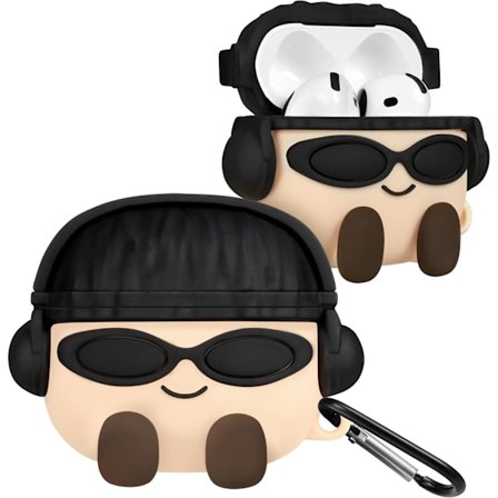 for Airpods 4. etui - Søt Kawaii Solbrillepotet med nøkkelring for AirPods 4. generasjons etui (2024) Morsom 3D Myk Silikon Kul for jenter Kvinner