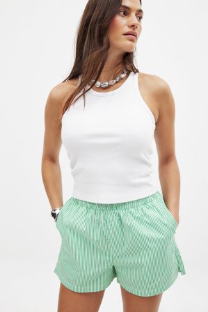 NA-KD Gestreifte Baumwoll-Shorts mit elastischem Bund - Sommerset - GrünStripe - EU 38