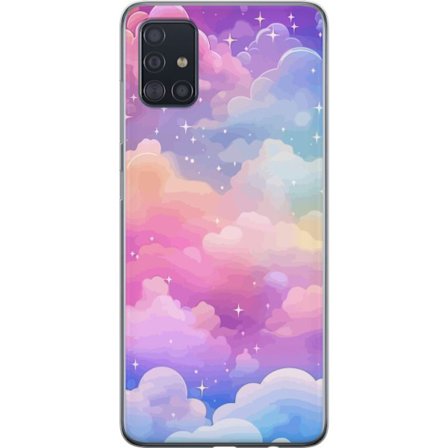 Kompatibelt Mobildeksel til Samsung Galaxy A51 Søt enhjørning med regnbuefarget hår mot en stjernebelagt pastellbakgrunn i kawaii-stil